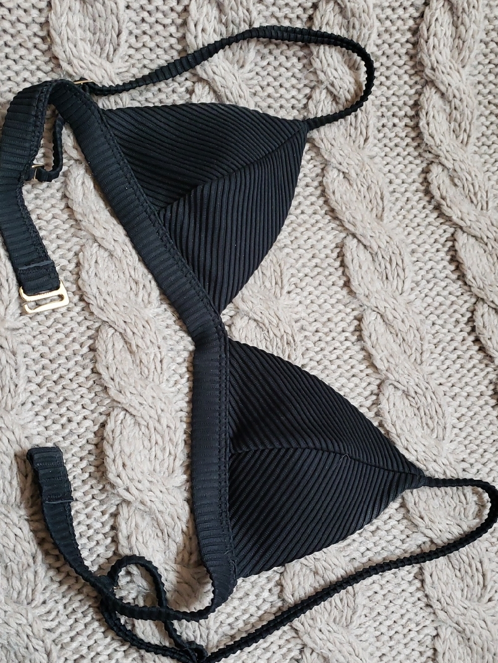 Hollister Black Ribbed Triangle Swim Top